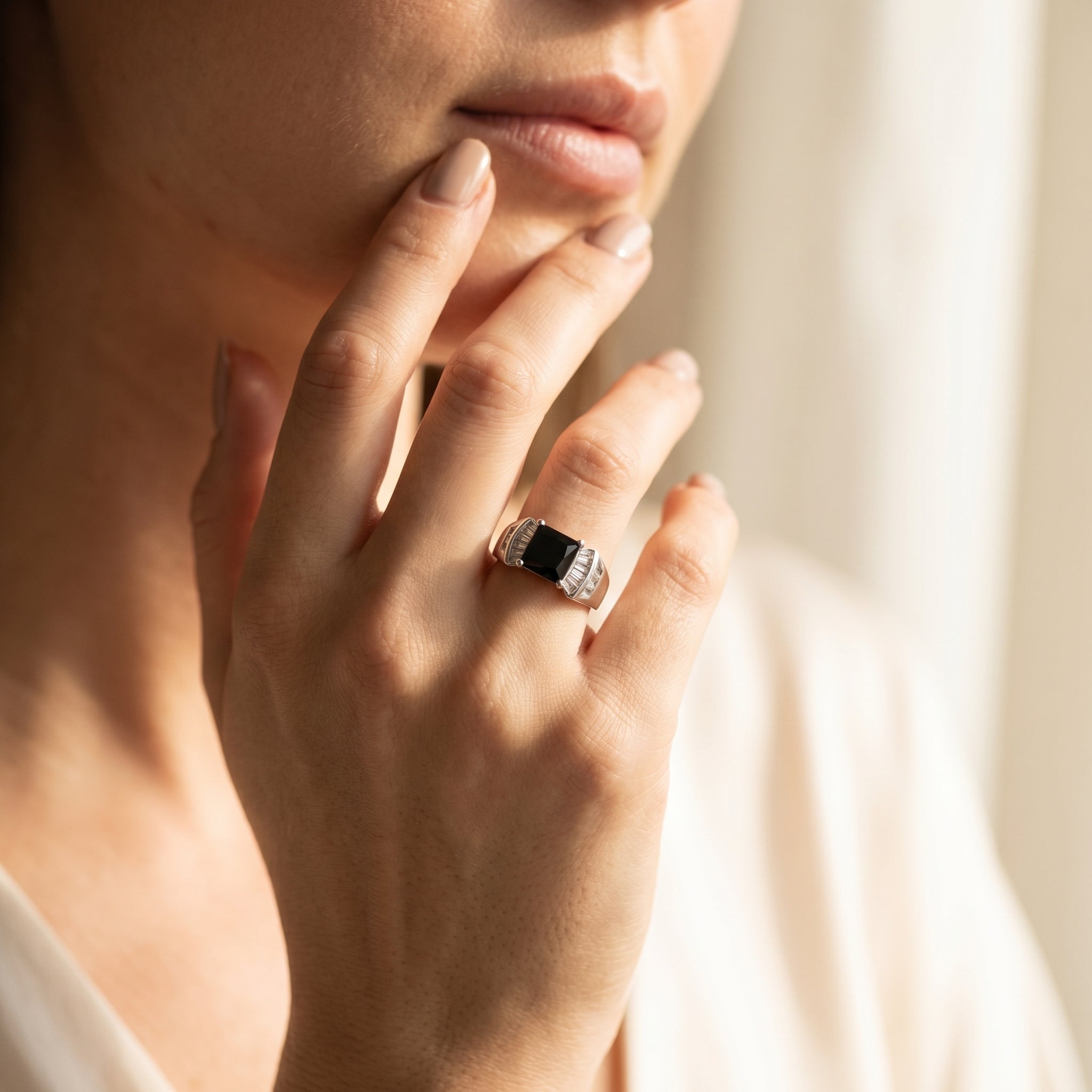 Silver  Black Crystal Women Ring