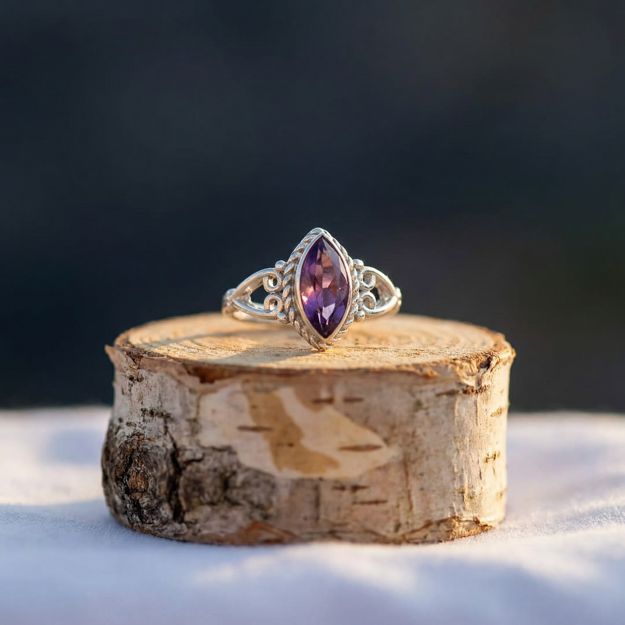 Silver  Amethyst Stone  Women Ring
