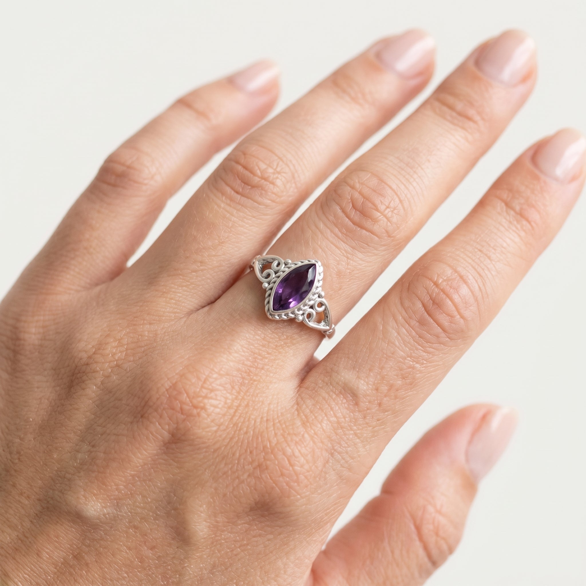 Silver  Amethyst Stone  Women Ring