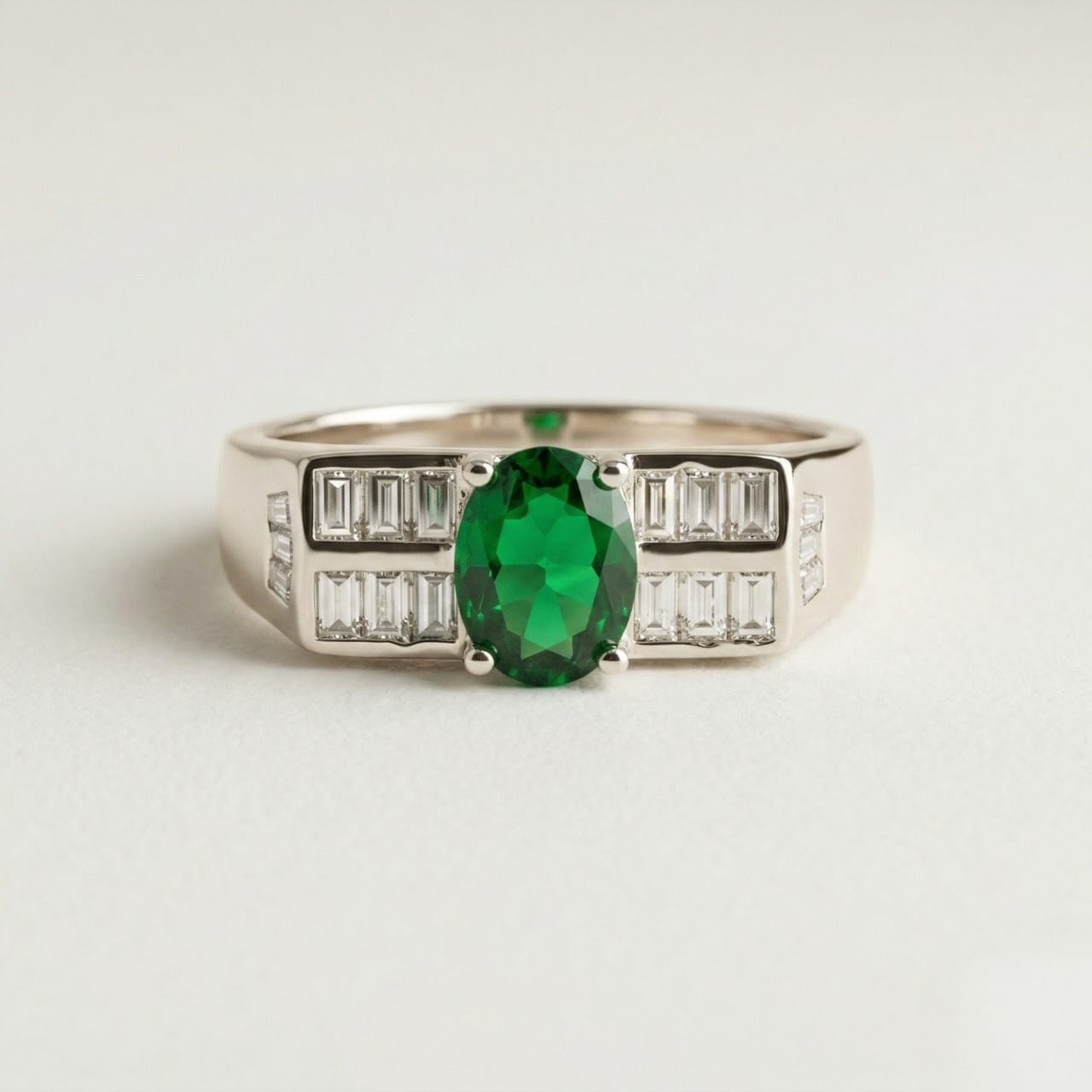 Silver   Green Crystal Men Ring