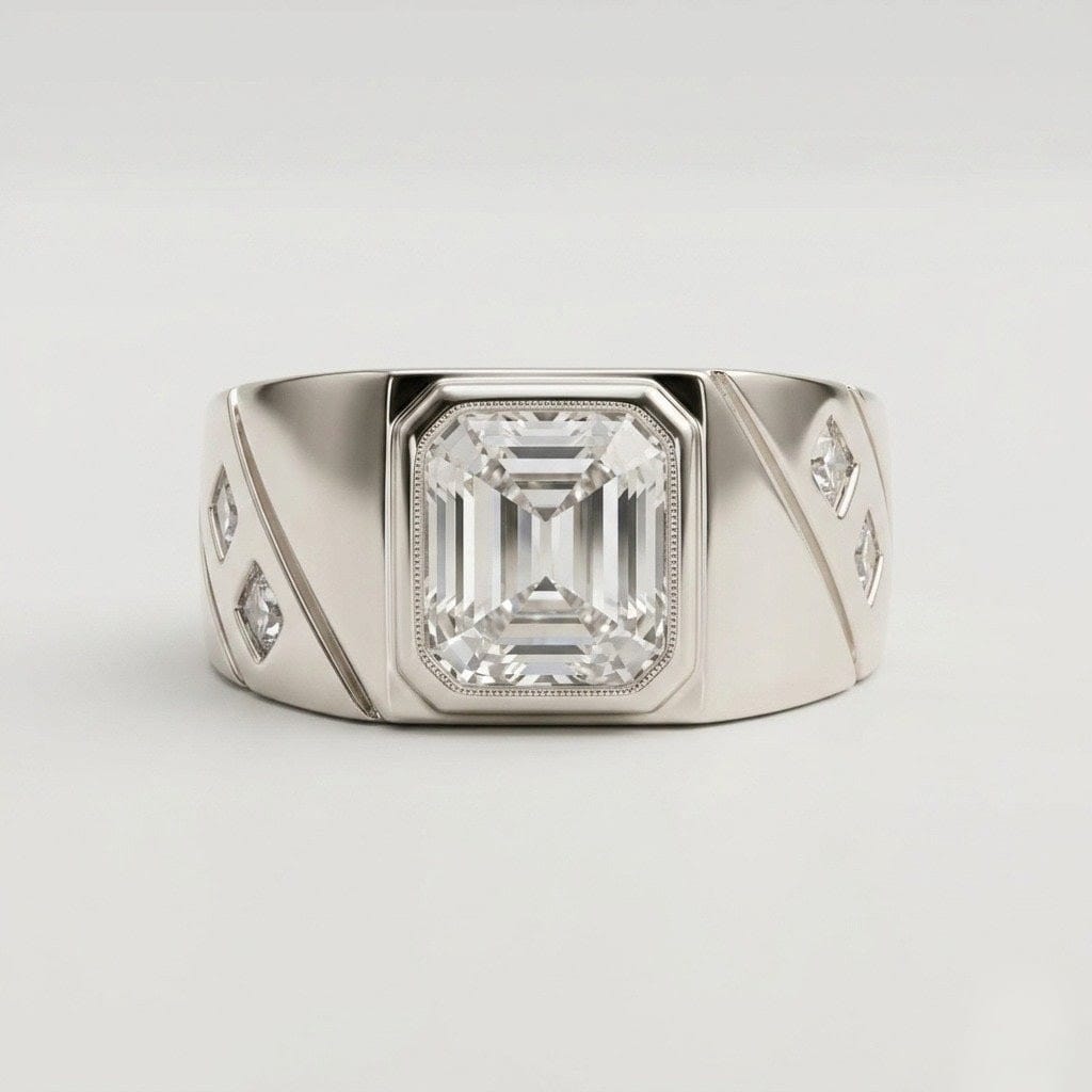 Silver  White Crystal Men Ring