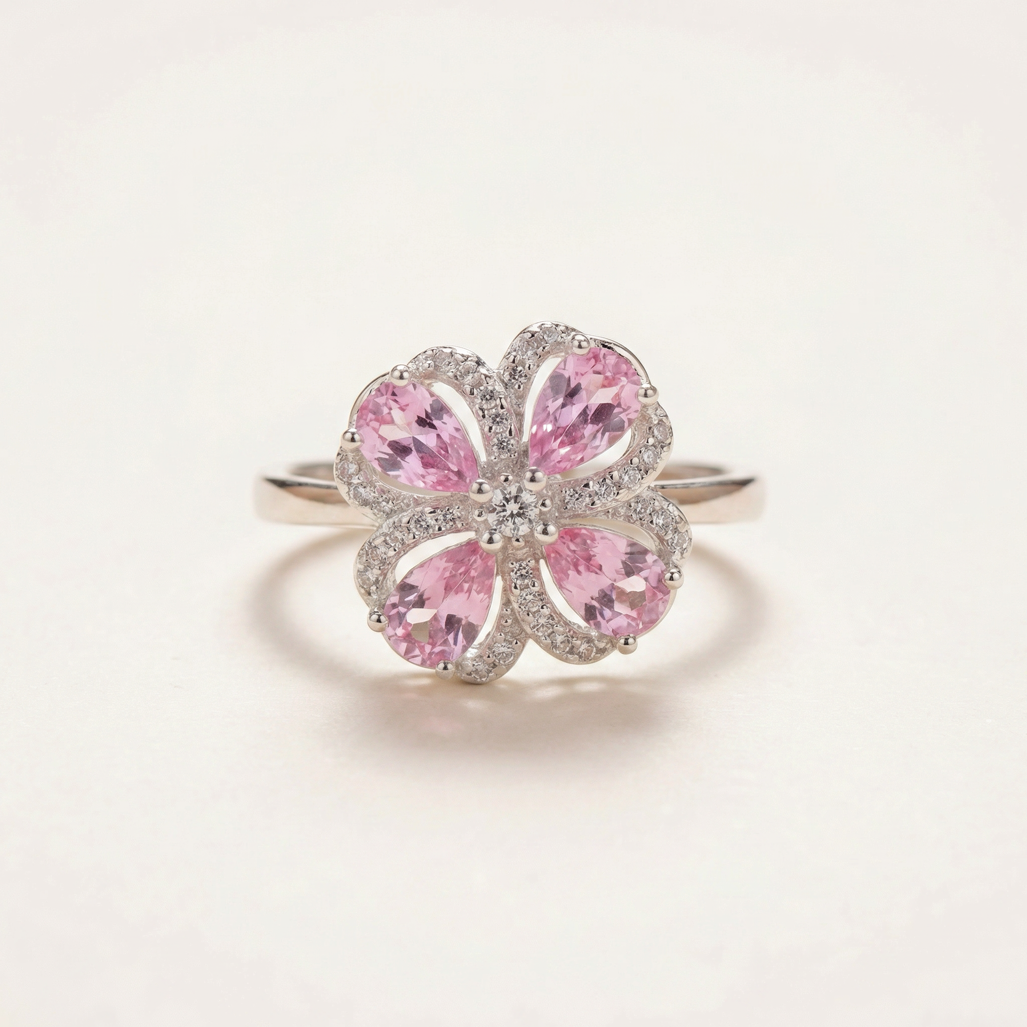 Silver   Pink Crystal Women Ring