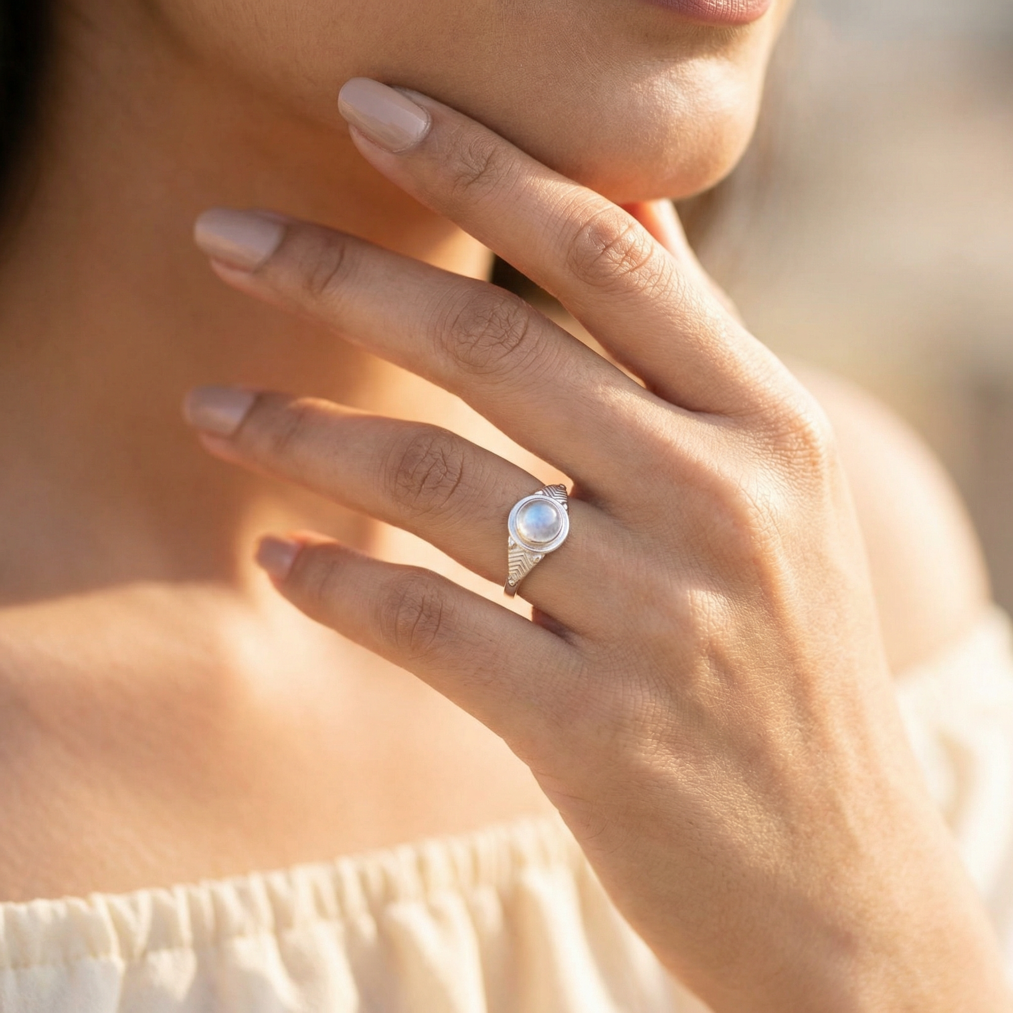 Silver  Moon Stone  Women Ring