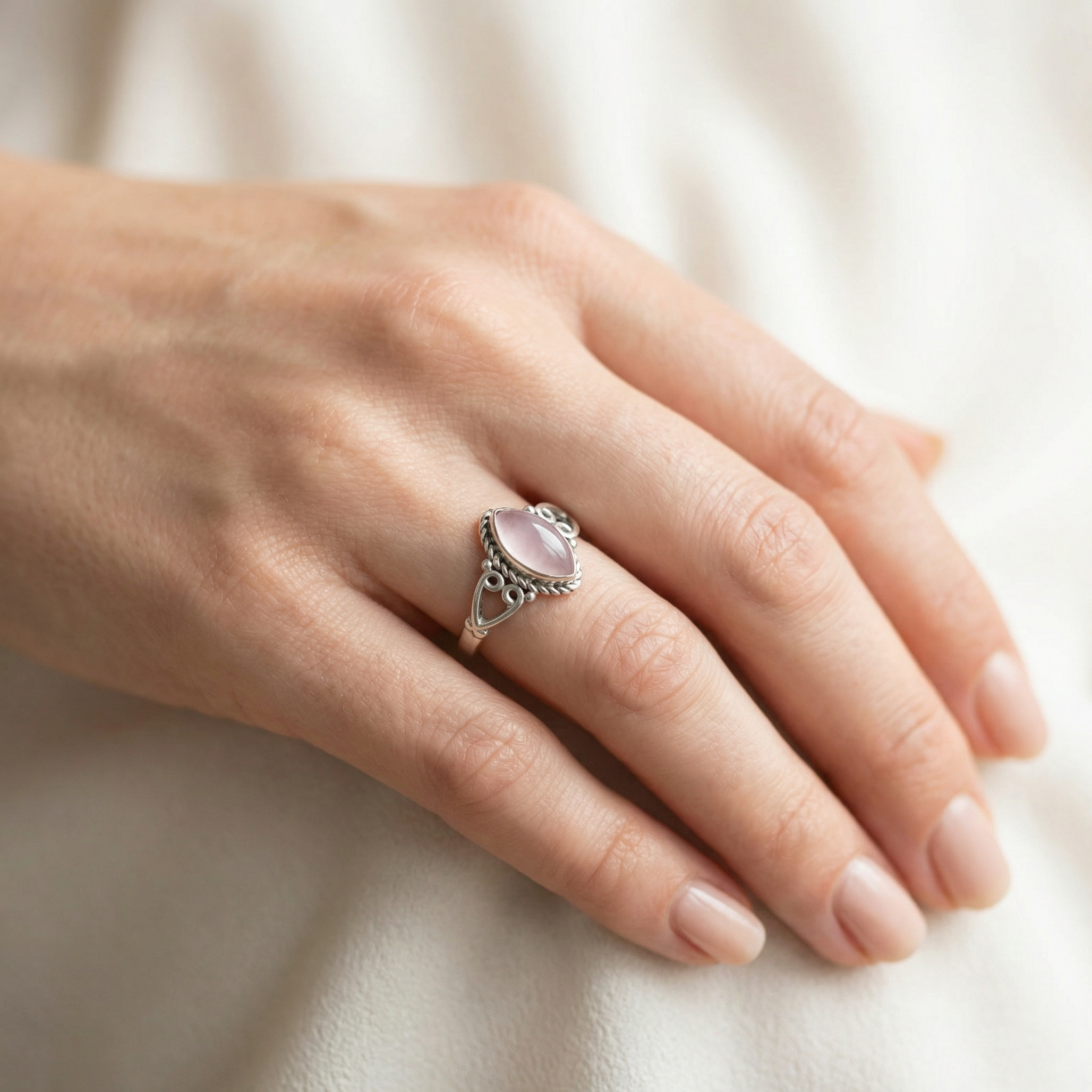 Silver  Moon Stone Woman Ring