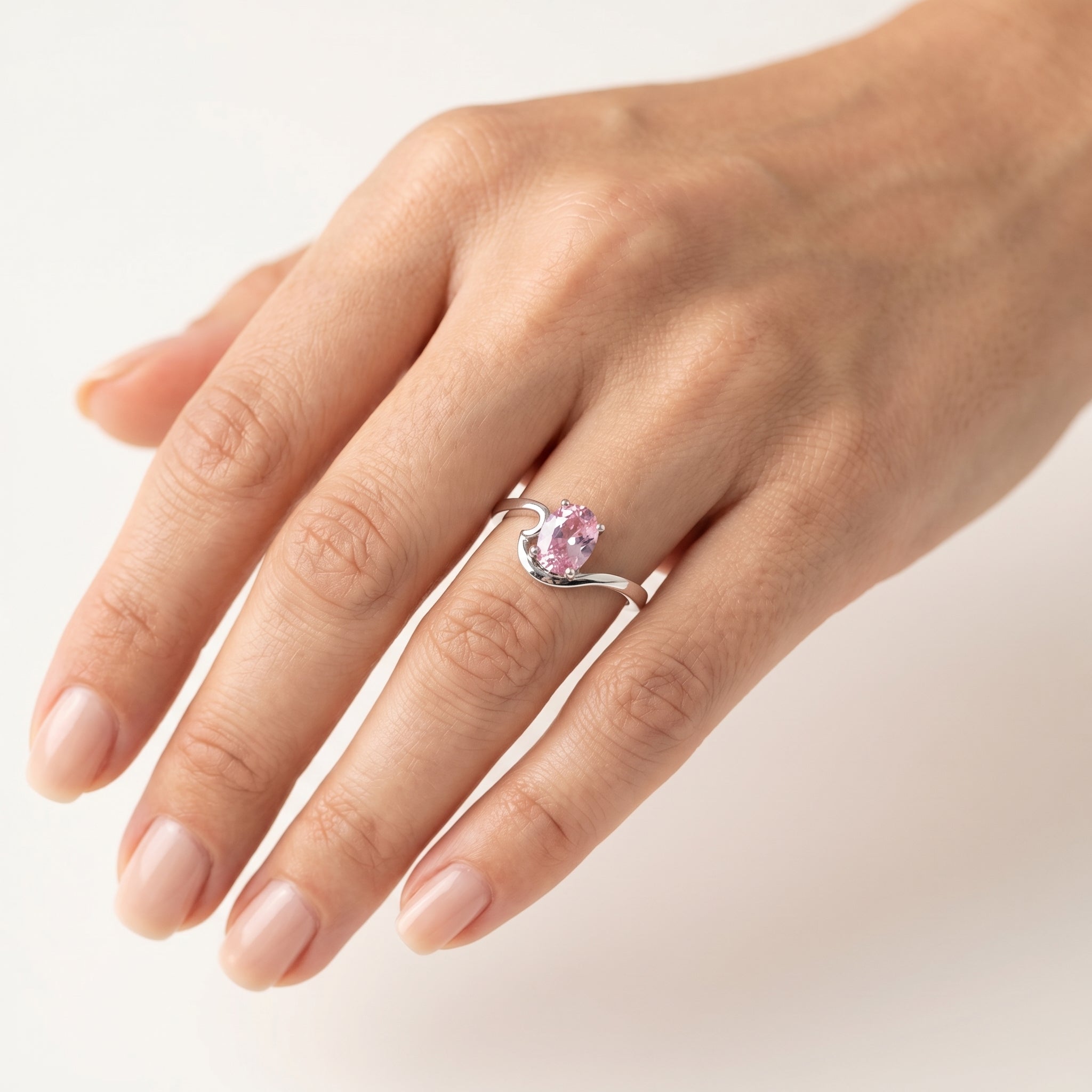 Silver   Pink Crystal Women Ring