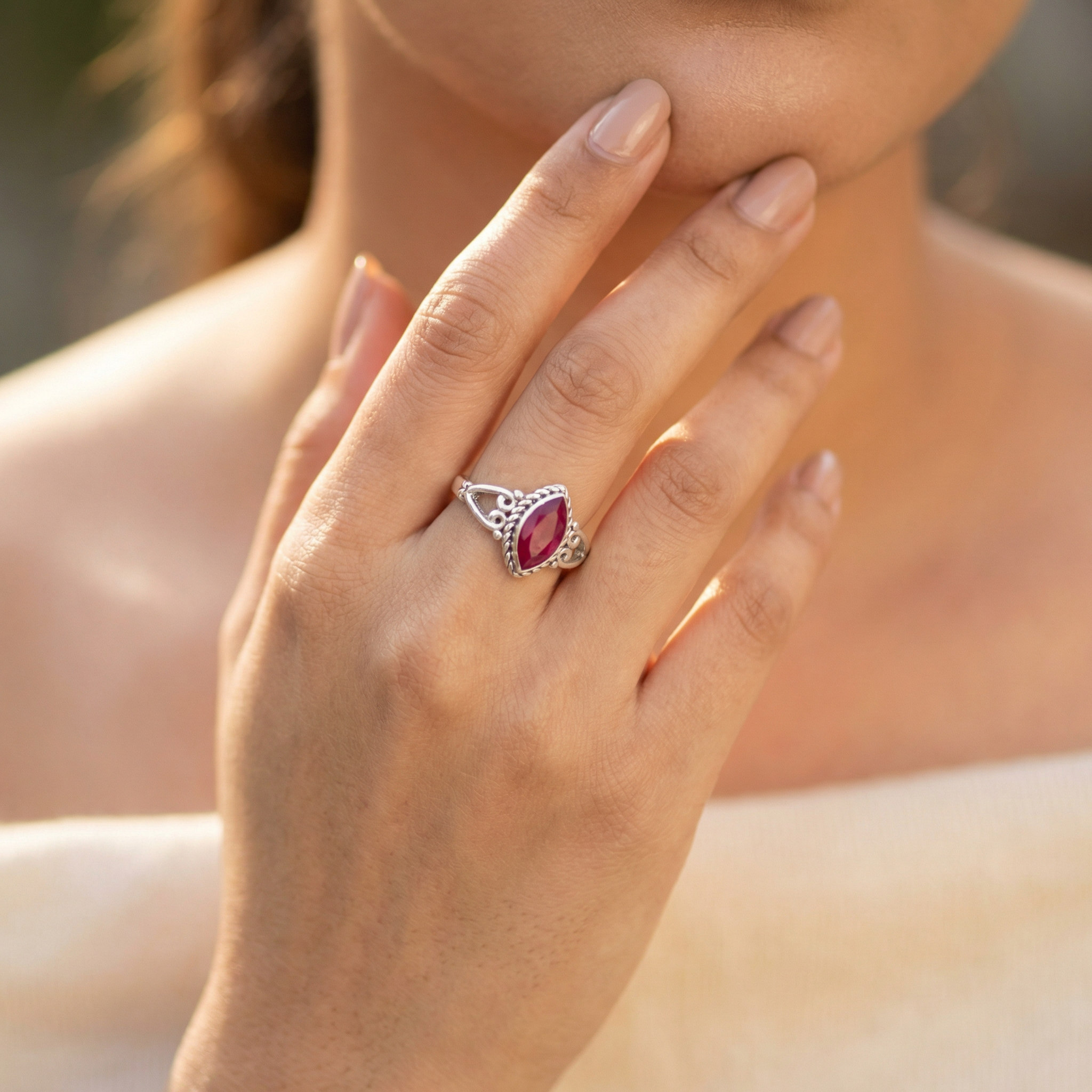 Silver 925 Ruby Stone Women Ring