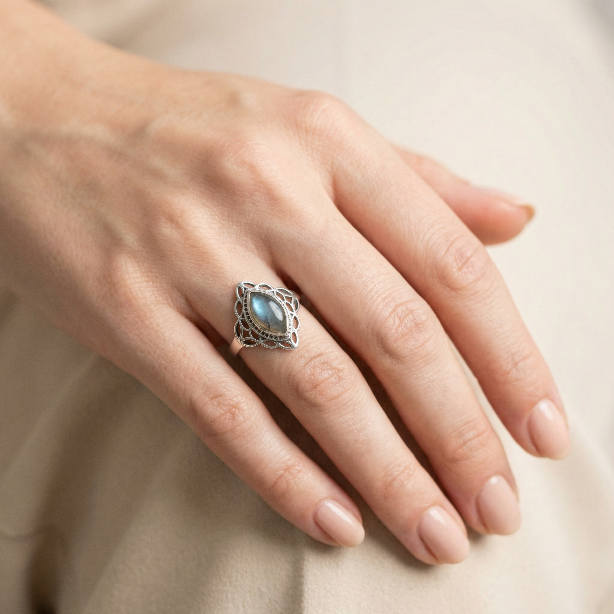 Silver  Labradorite Women Ring