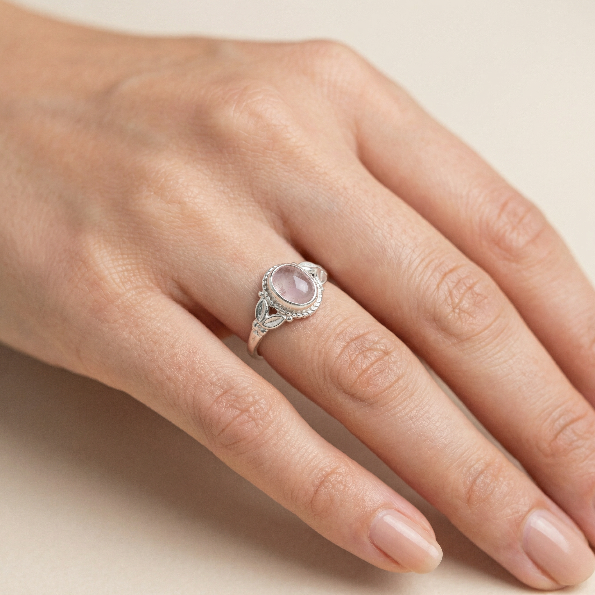 Silver  Rose Quartz Women Ring