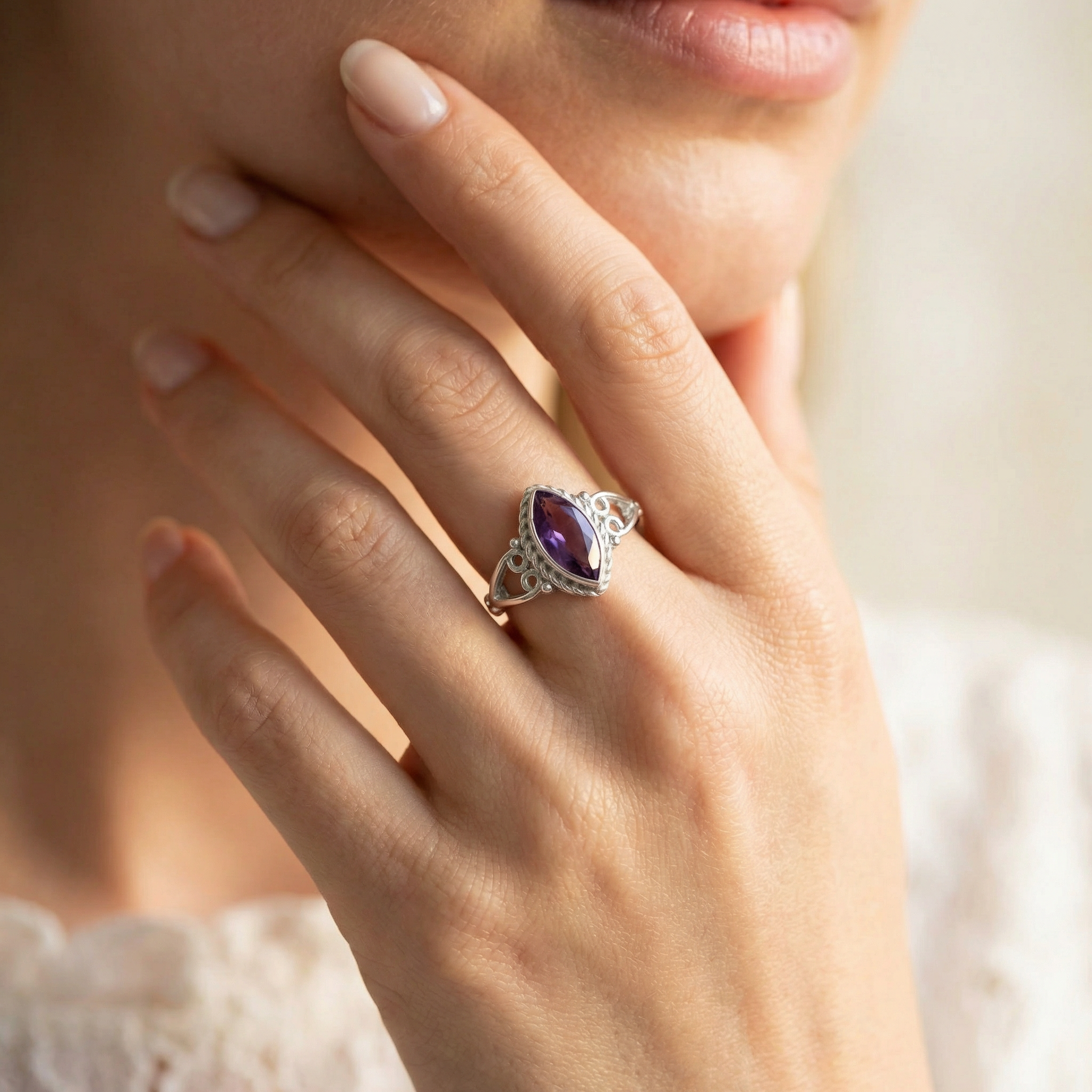 Silver  Amethyst Women Ring
