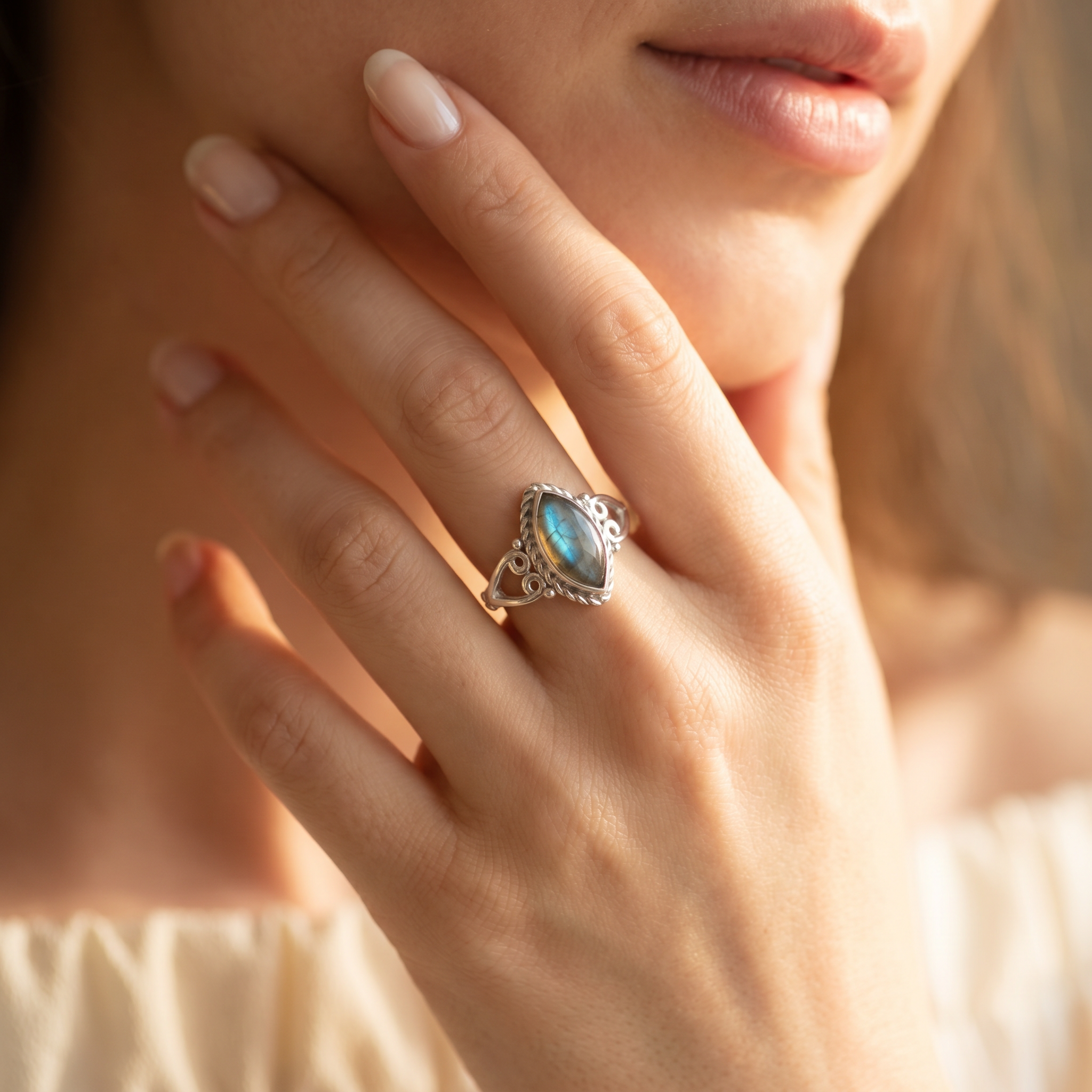 Silver  Labradorite Women Ring