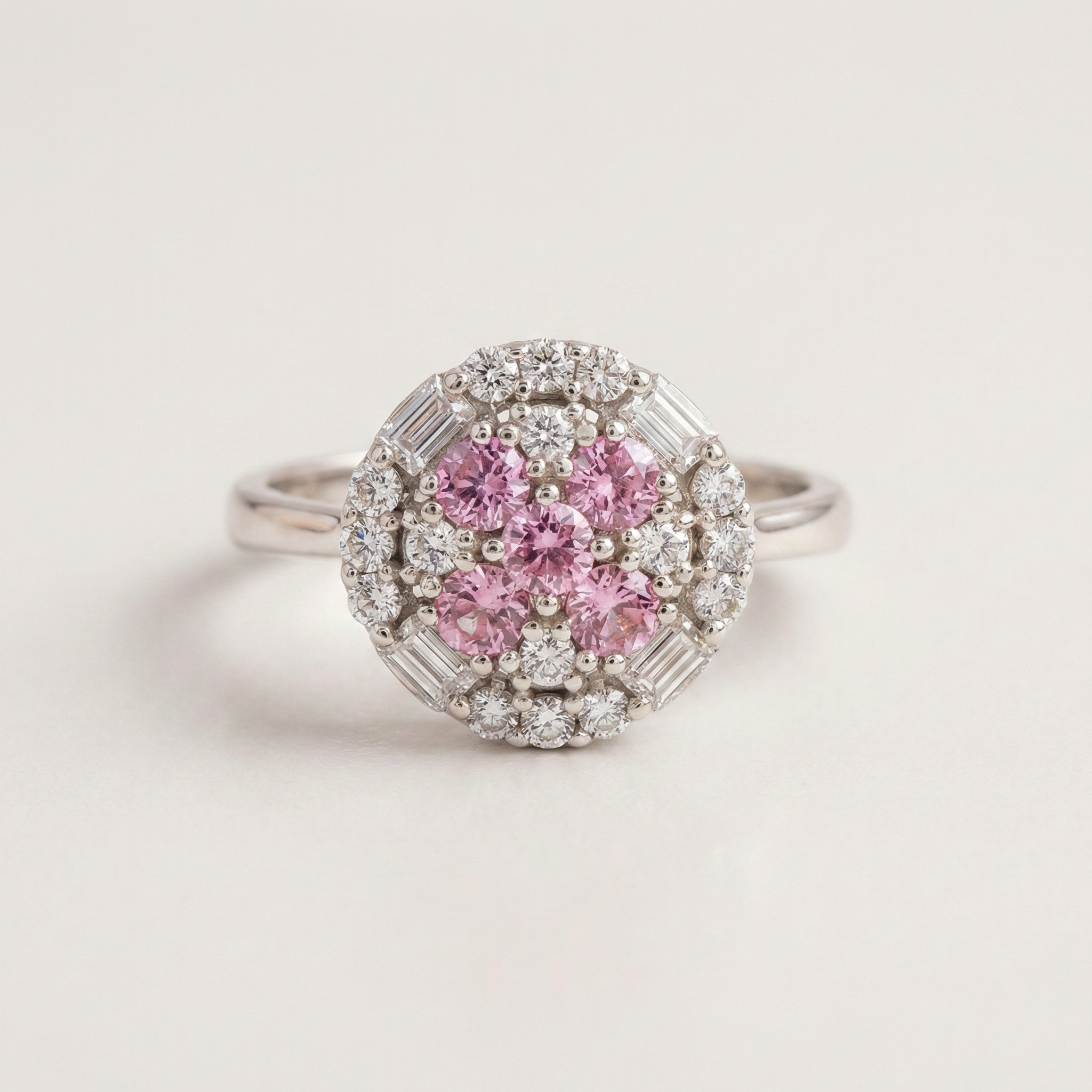 Silver  Pink Crystal Women Ring