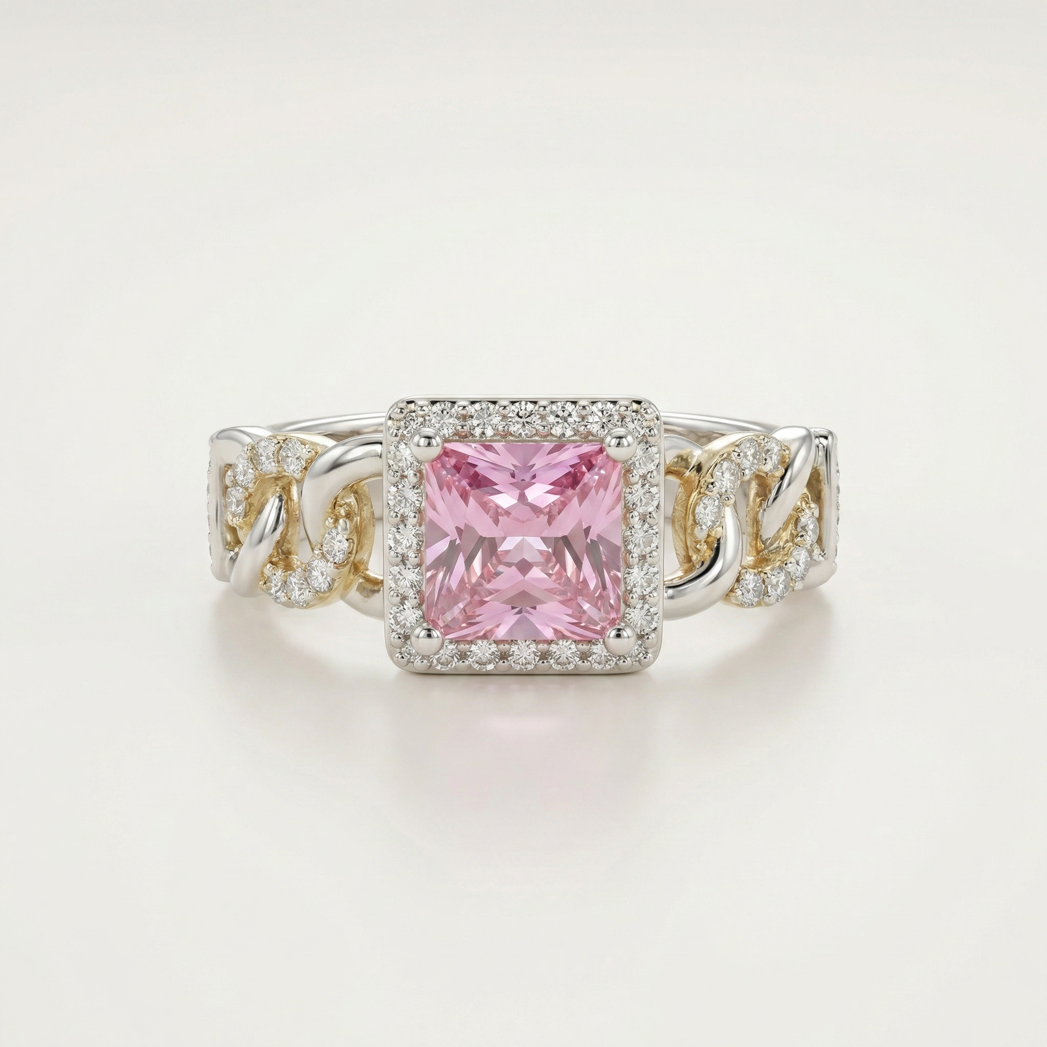 Silver  Pink Crystal Women Ring