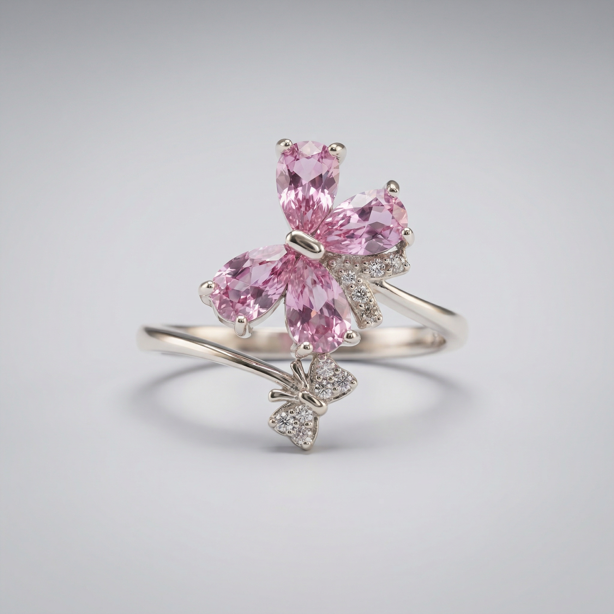 Silver  Pink Crystal Women Ring