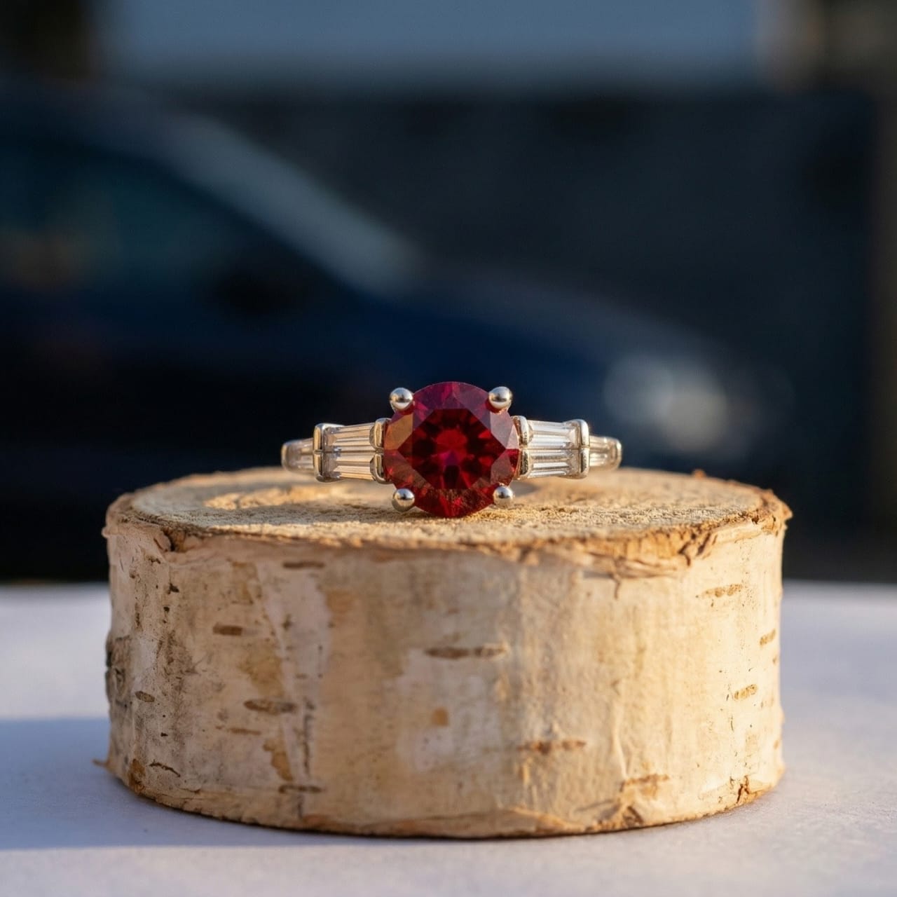 Silver   Red Zircon Women Ring