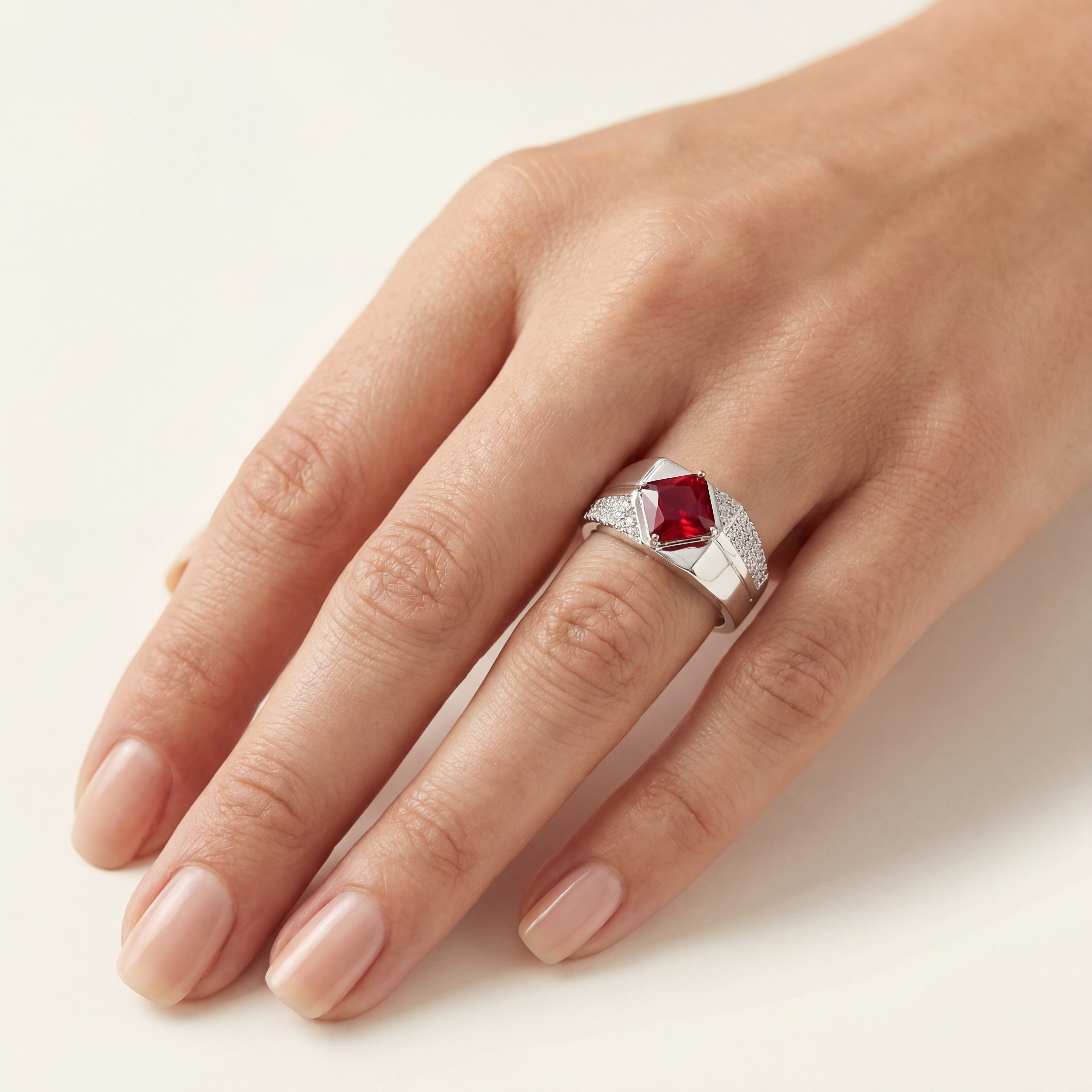Silver Red Zircon Women Ring
