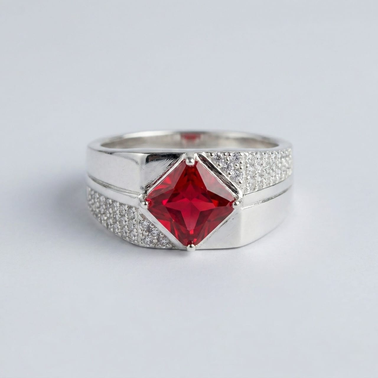 Silver Red Zircon Women Ring