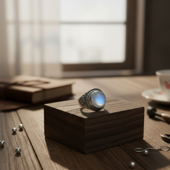 Silver Moon Stone Ring for Woman