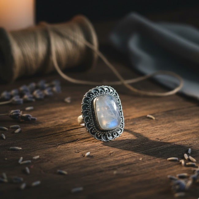 Silver Moon Stone Ring for Woman