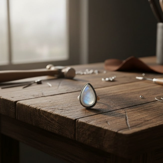 Silver Moon Stone Ring for Woman